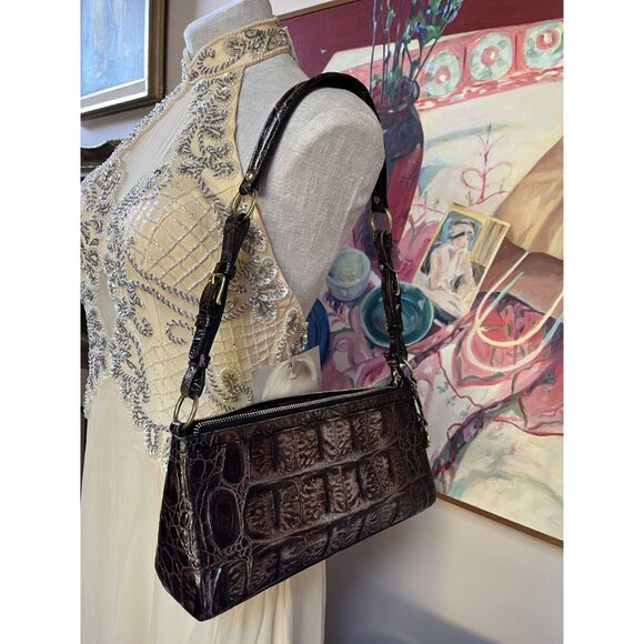 Brahmin Y2K Brown Croc Embossed Leather Shoulder Bag 25th Anniversary Edition - Picture 13 of 13